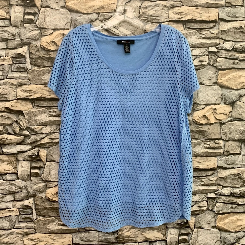 #22 Style & Co Periwinkle 2 Piece Eyelet Tank Set Short Sleeve Top Blouse XL